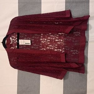 Mea Eor Dark Red Lace size XL 3/4 Sleeve Cardigan